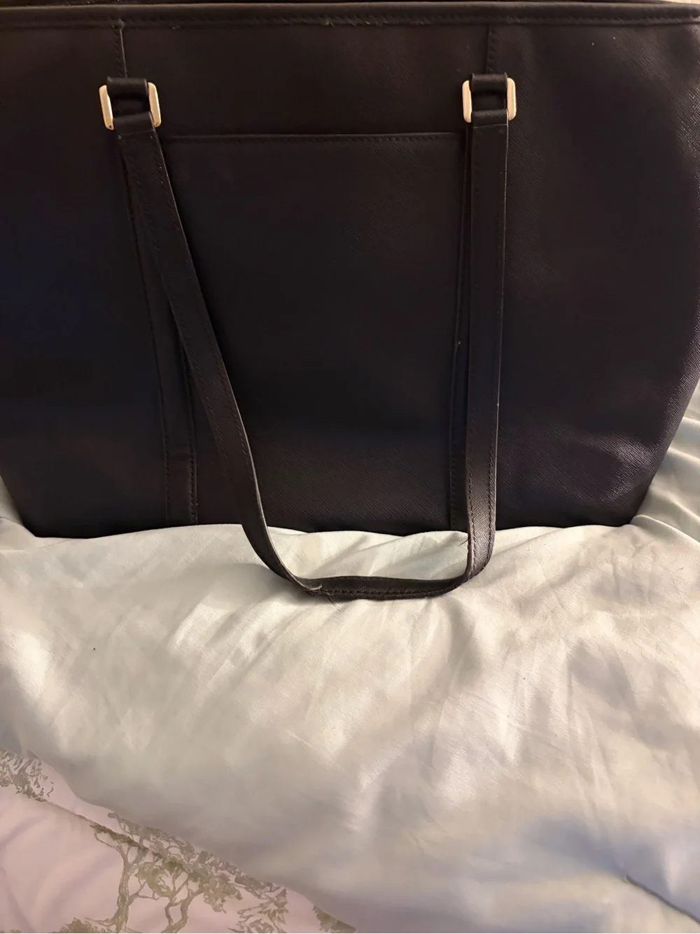Michael Kors Black Saffiano Shoulder Tote with Gold MK Charm